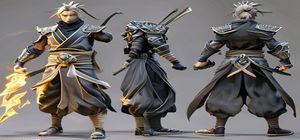 不知火舞拳皇XV三维建模造型，现代3D渲染，忍者服质感真实，火焰特效华丽